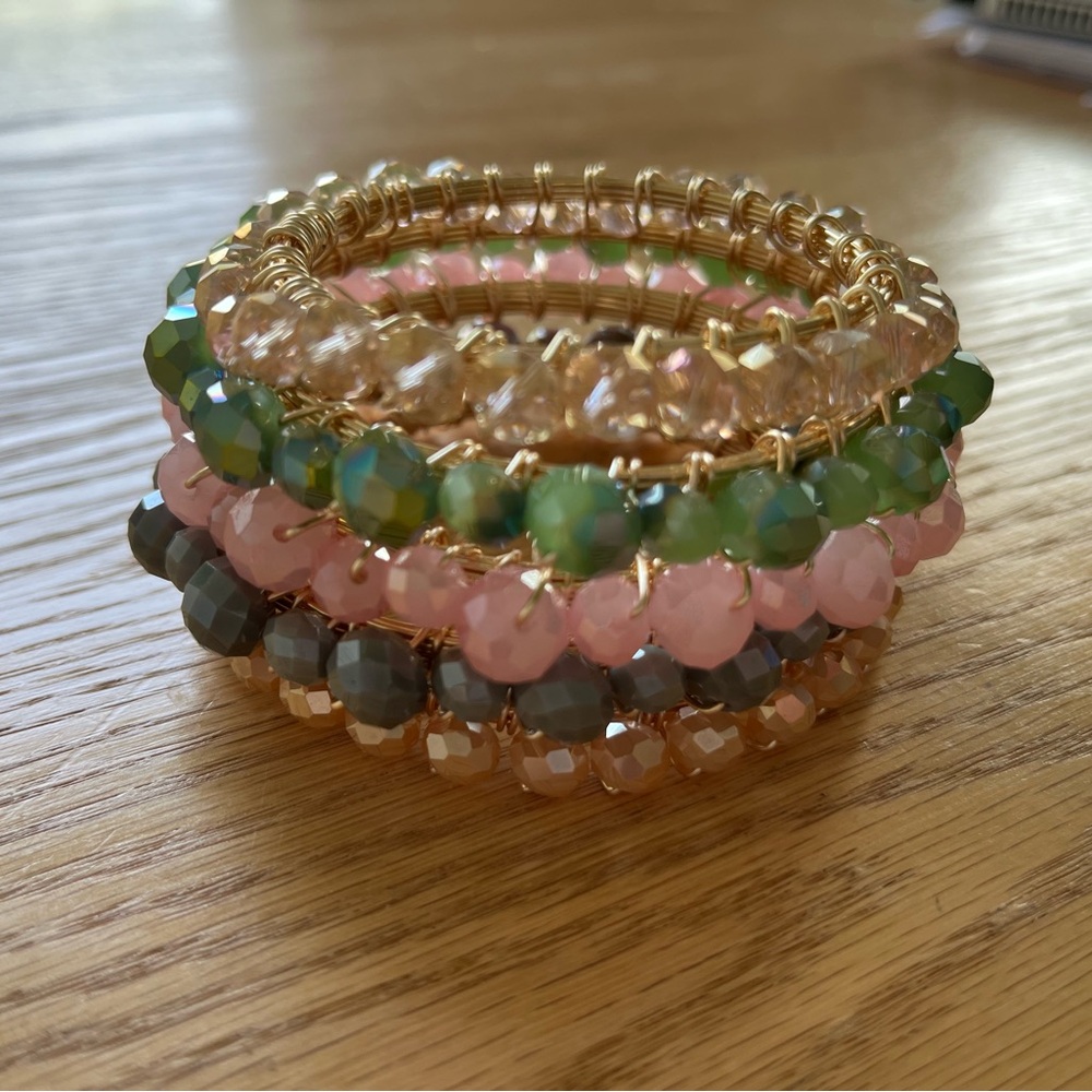 Elegant Multicolor Beaded, wire wrap Bracelet Set. Set of 5